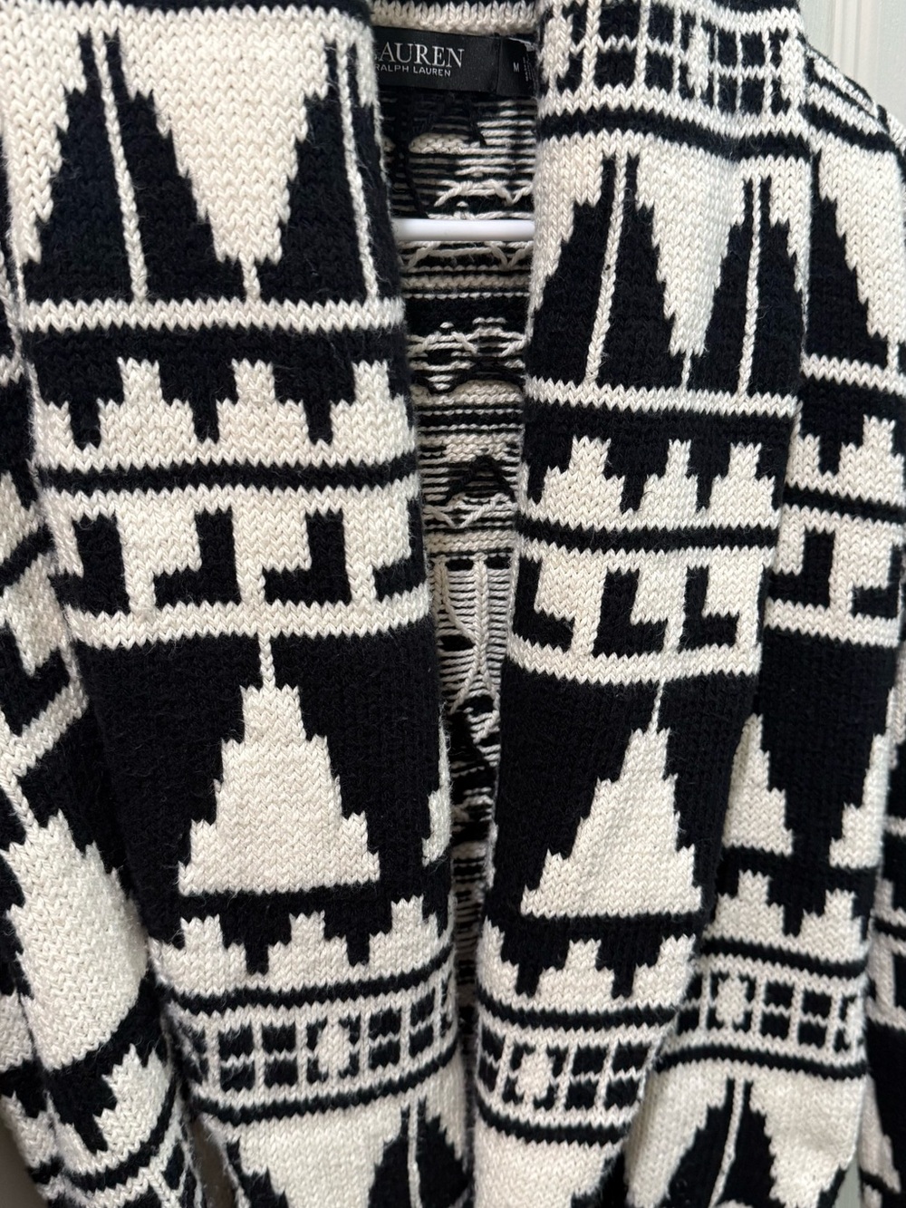 Ralph Lauren Black and White Geometric Shawl Cardigan - Picture 4 of 9
